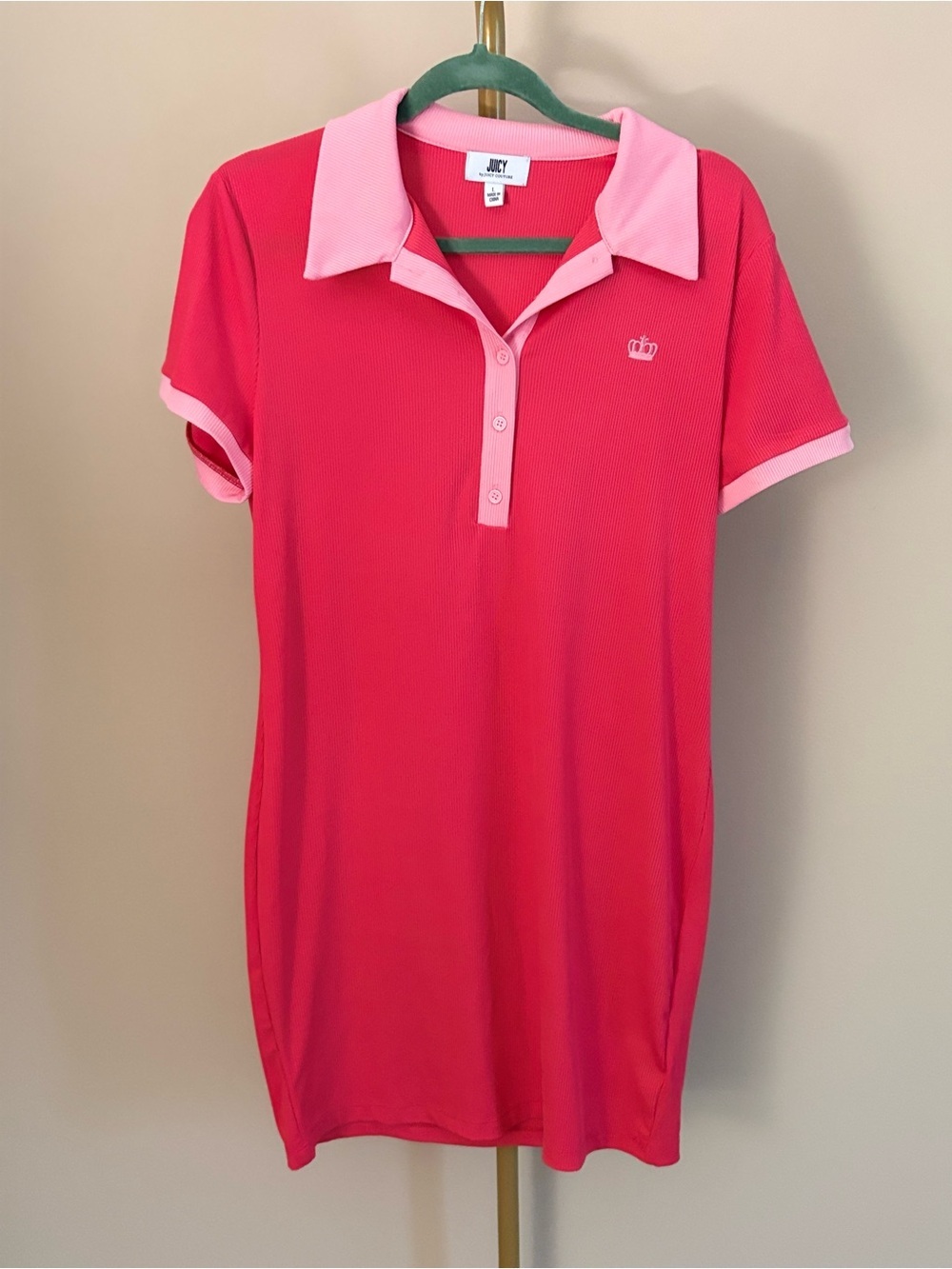 Juicy Couture Sporty Pink Polo Dress with Contrast Collar